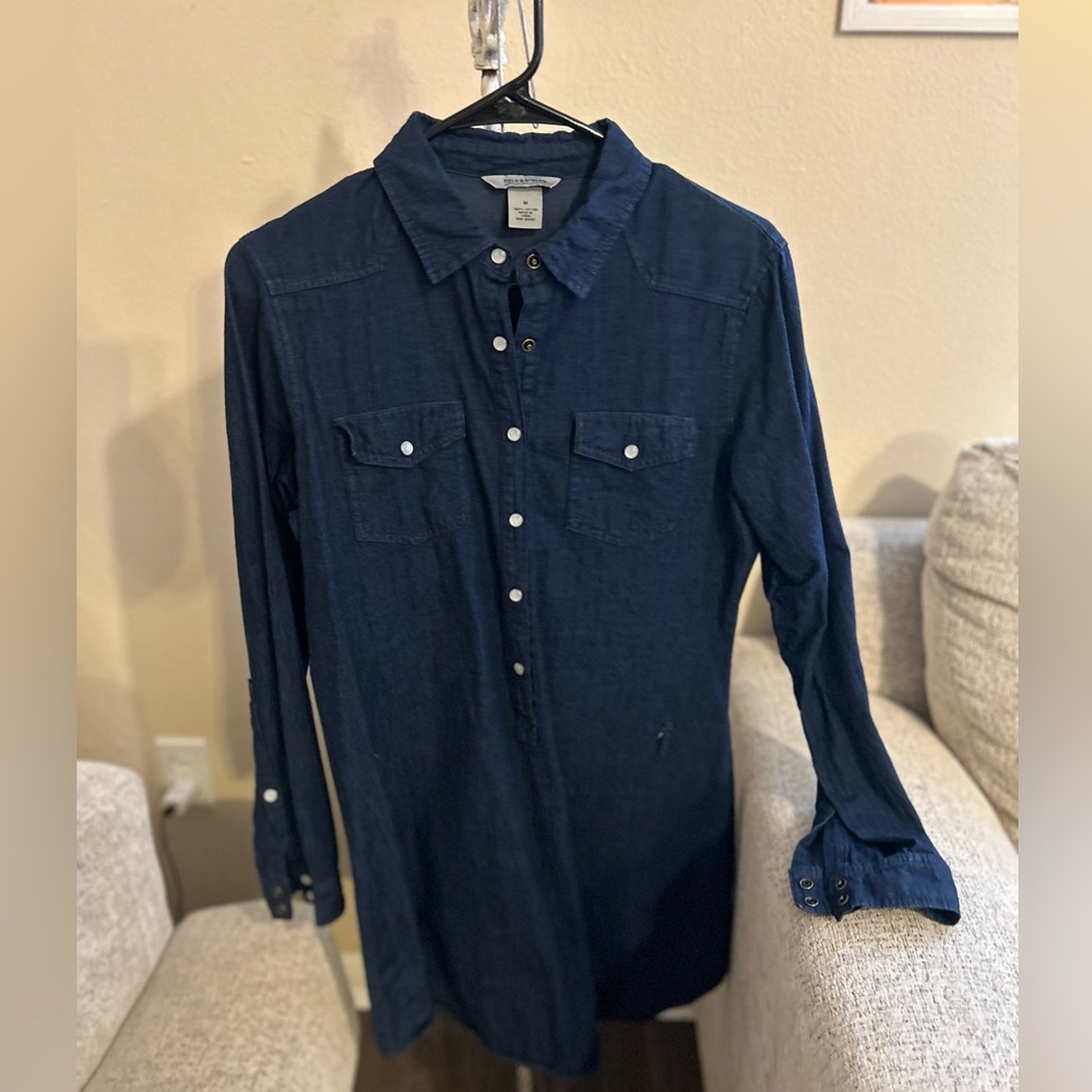 Field & Stream Dark Blue Denim Chambray Casual Button-Down dress